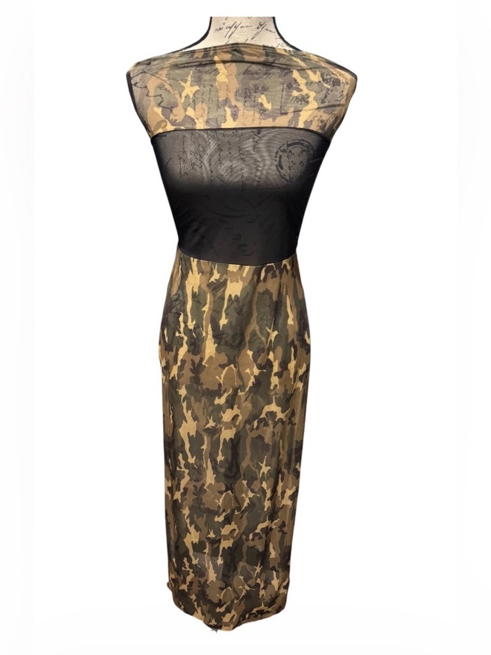 Unbranded sheer mesh camouflage lingerie maxi dress and thong size medium/large